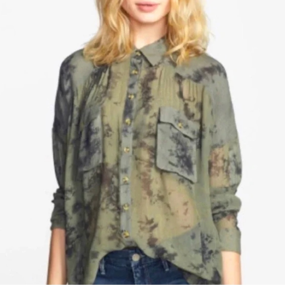 Free People Tie Dye Button Down Flowy Blouse